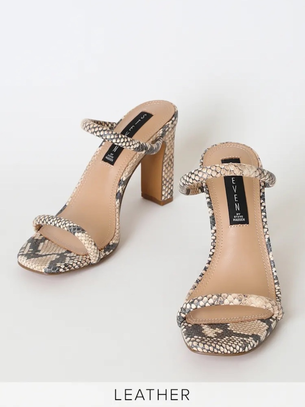Steven By Steve Madden Beige Snake-Print Double Strap Block Heels